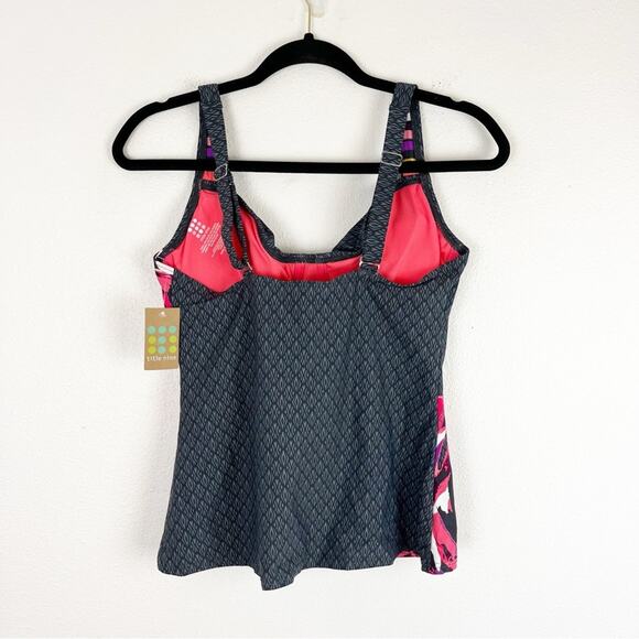 Title Nine Womens Bodacious Tankini Top Geometrical Floral Print Grey 34D NWT - Picture 2 of 8